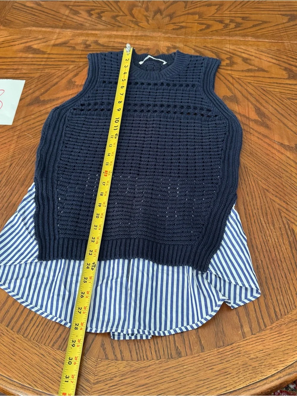 Veronica Beard Navy Par Sleeve Combo Sleeveless Sweater Top